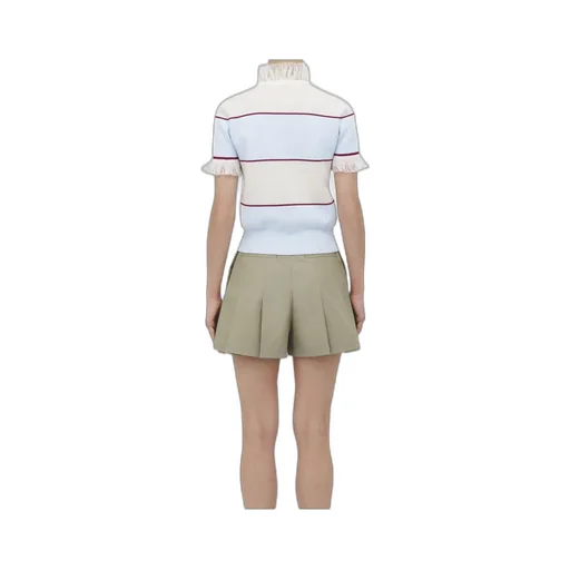 Ruffled Detail Striped Polo Shirt