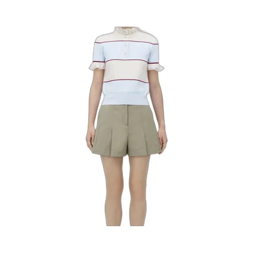 Ruffled Detail Striped Polo Shirt