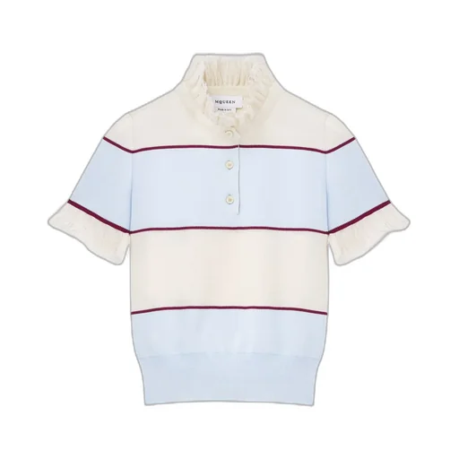Ruffled Detail Striped Polo Shirt