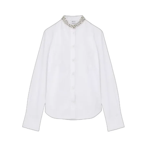 Long Sleeved Embellished-Neck Shirt
