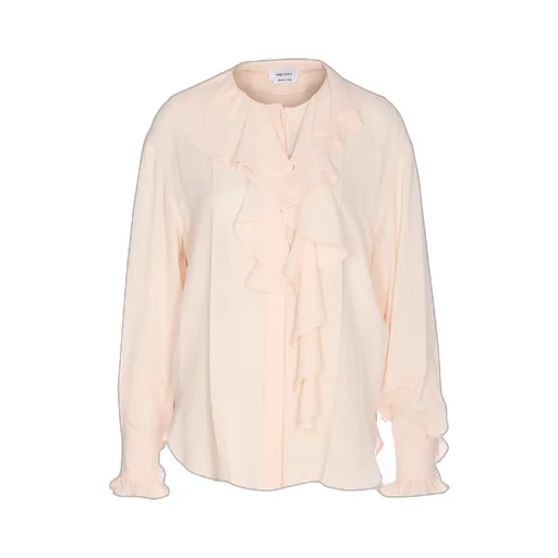 Long Sleeved Ruffled Crewneck Blouse
