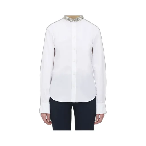 Long Sleeved Embellished-Neck Shirt
