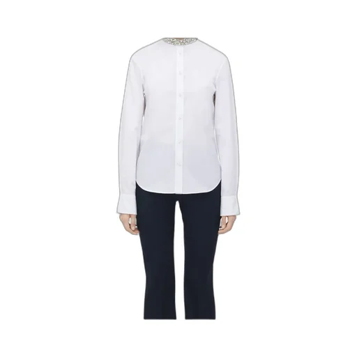 Long Sleeved Embellished-Neck Shirt