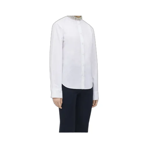 Long Sleeved Embellished-Neck Shirt