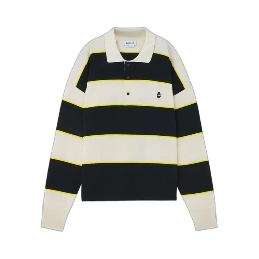 Skull Embroidered Knitted Striped Polo Shirt