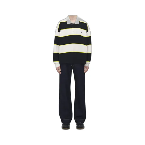 Skull Embroidered Knitted Striped Polo Shirt