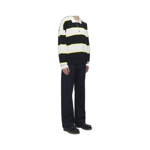 Skull Embroidered Knitted Striped Polo Shirt