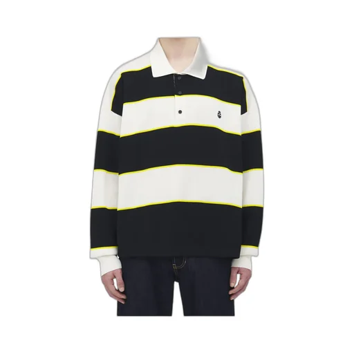 Skull Embroidered Knitted Striped Polo Shirt
