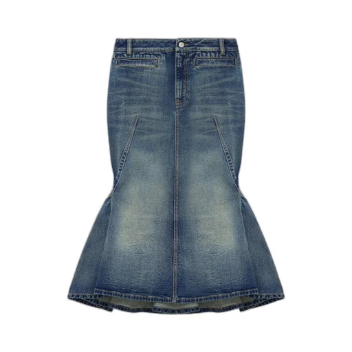 Flared Denim Kickback Skirt
