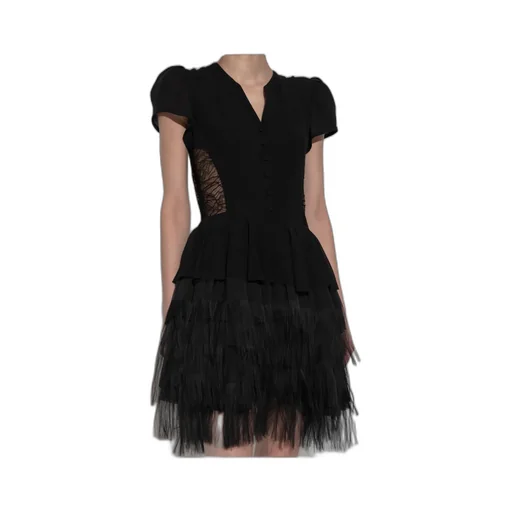 Layered Fringed Mesh Mini Dress