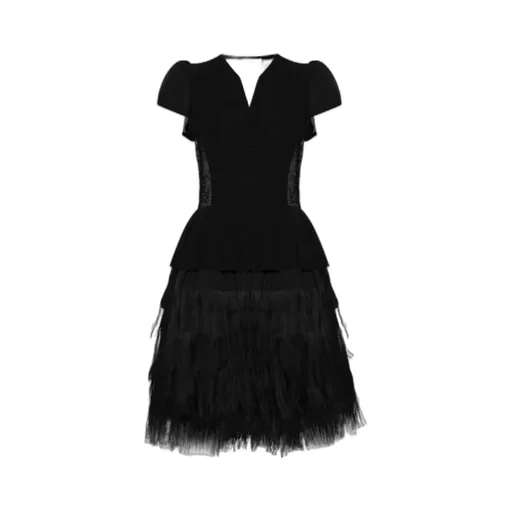 Layered Fringed Mesh Mini Dress