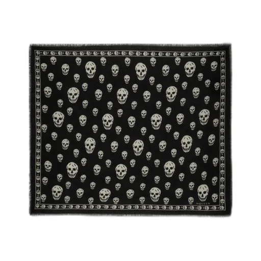 Skull Printed Frayed-Edge Scarf
