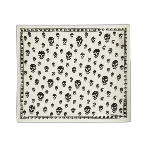 Skull Printed Frayed-Edge Scarf
