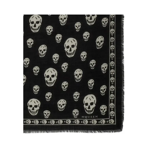 Skull Printed Frayed-Edge Scarf
