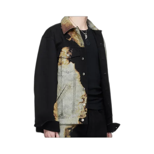 Abstract Print Denim Jacket