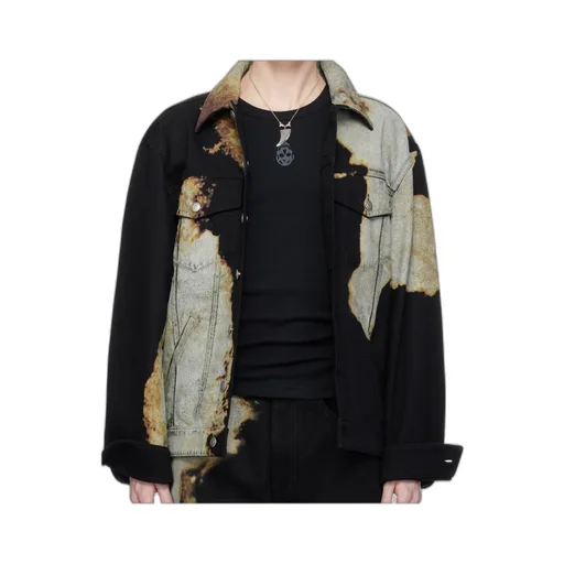 Abstract Print Denim Jacket