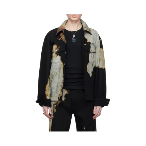 Abstract Print Denim Jacket