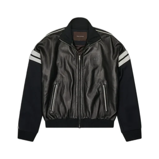 Leather Logo Motif Bomber Jacket