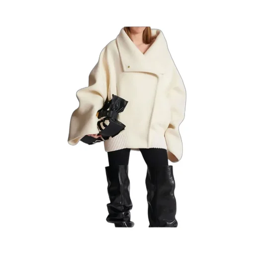 Asymmetrical Designed High Neck Coat