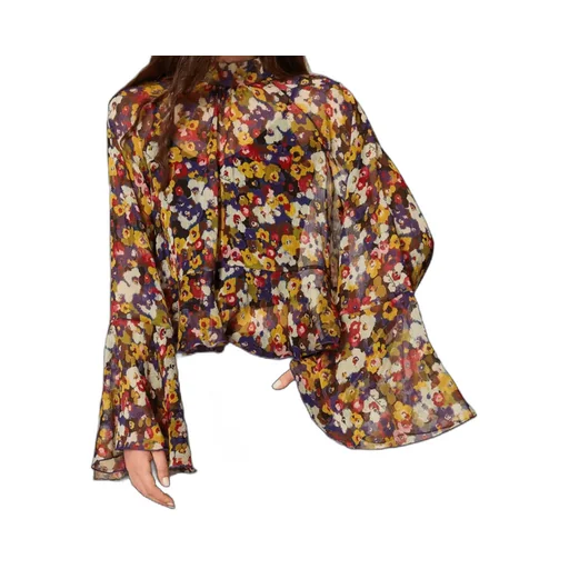 Floral-Print Bell-Sleeve Blouse