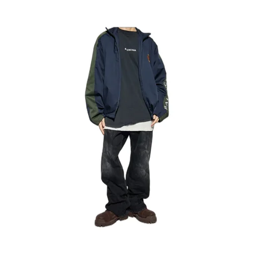 Stand Up Collar Logo Embroidered Jacket