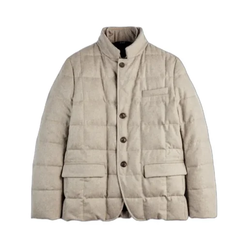 Double Front Short Down Jacket In Carded Wool Flannel