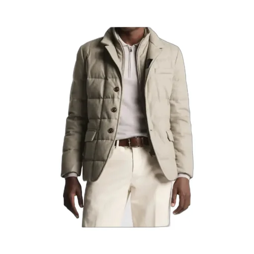 Double Front Short Down Jacket In Carded Wool Flannel
