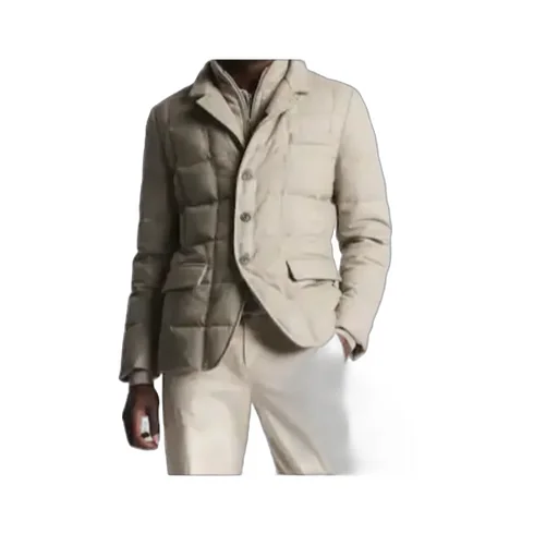 Double Front Short Down Jacket In Carded Wool Flannel