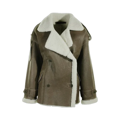 Shearling-Fur Double-Breasted Jacket