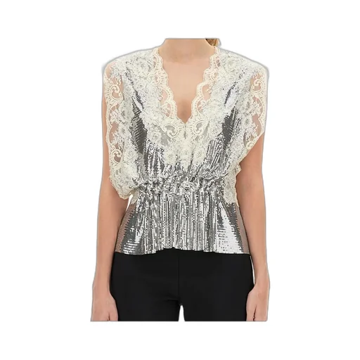 Lace Sequin-Embellished Sleeveless Top