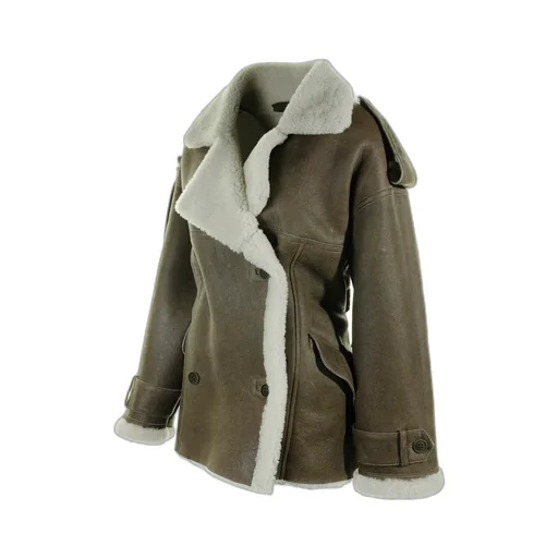 Shearling-Fur Double-Breasted Jacket