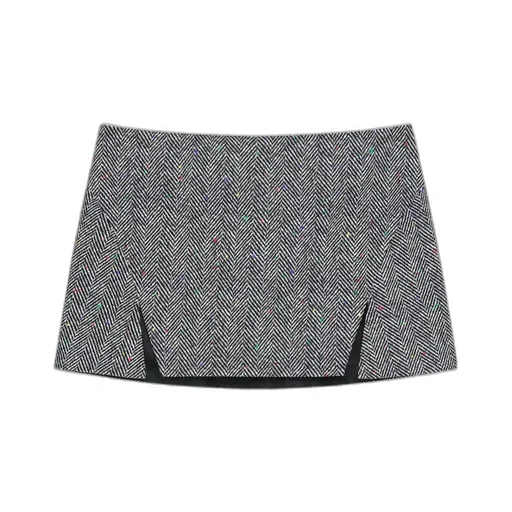 Sliced Mini Skirt In Cotton Herringbone