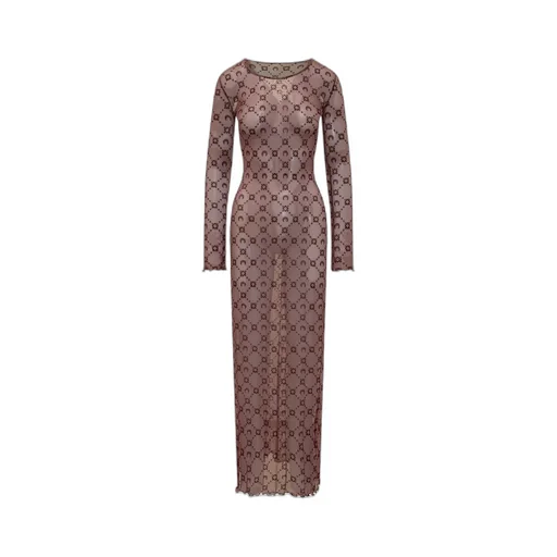 Moonogram Mesh Flock Long Dress