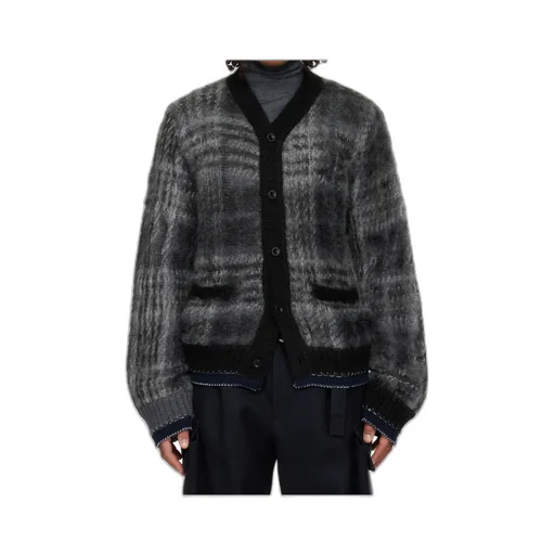 Plaid Mohair Knit Cardigan