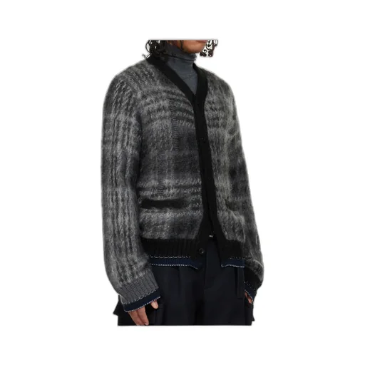 Plaid Mohair Knit Cardigan