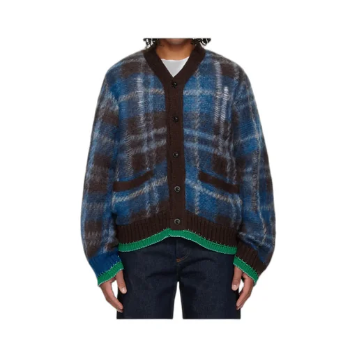 Check Mohair Knit Cardigan