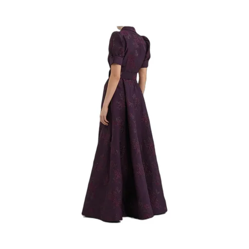 Afina Puff-Sleeve Brocade Gown
