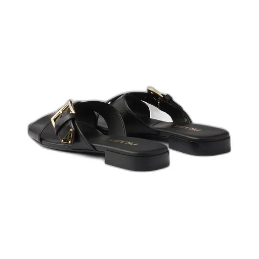 Leather Crisscross Slides With Buckle