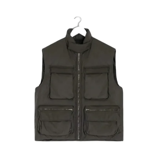 Wadded Zip-Fastening Multiple-Pocket Gilet