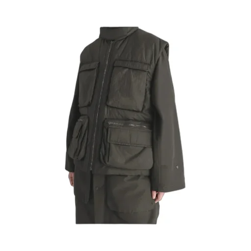 Wadded Zip-Fastening Multiple-Pocket Gilet