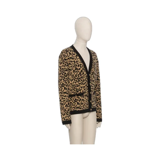 Wool Cardigan With Fauve Eclat Animal Print Jacquard