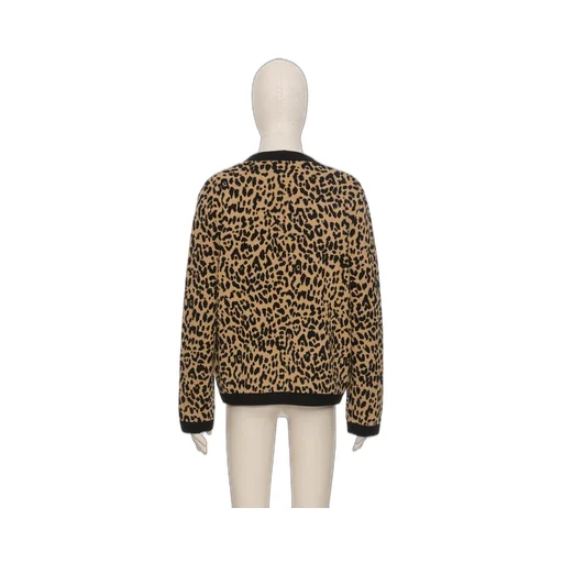 Wool Cardigan With Fauve Eclat Animal Print Jacquard