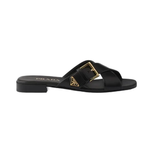 Leather Crisscross Slides With Buckle