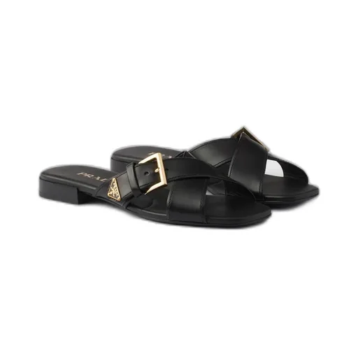Leather Crisscross Slides With Buckle