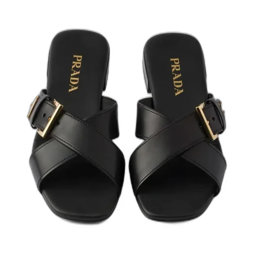 Leather Crisscross Slides With Buckle