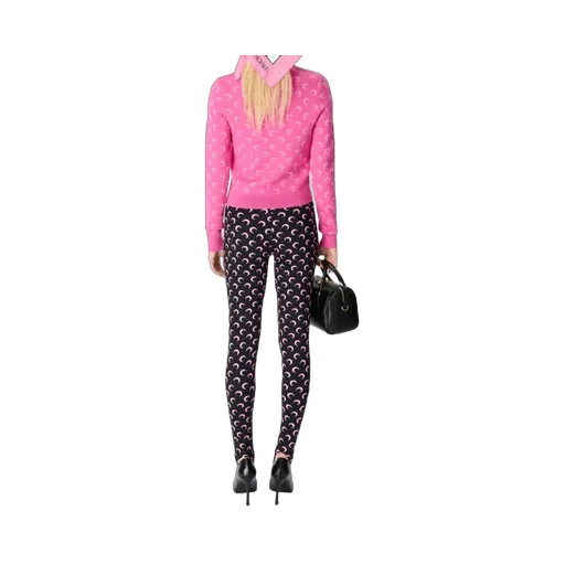 Moon Print Plain Weave Knitted Tight Pants