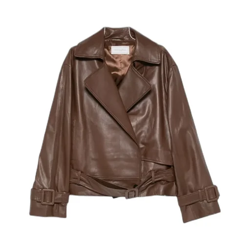 Collarless Long-Sleeve Leather Jacket