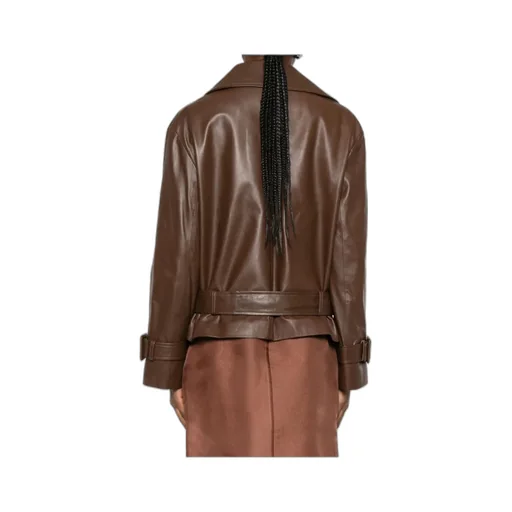 Collarless Long-Sleeve Leather Jacket