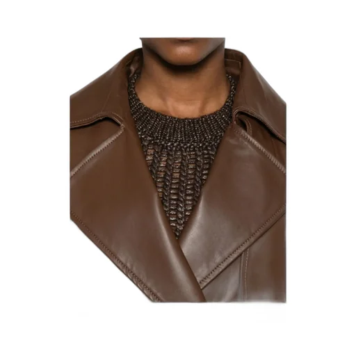 Collarless Long-Sleeve Leather Jacket