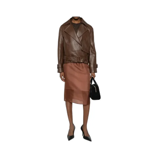 Collarless Long-Sleeve Leather Jacket